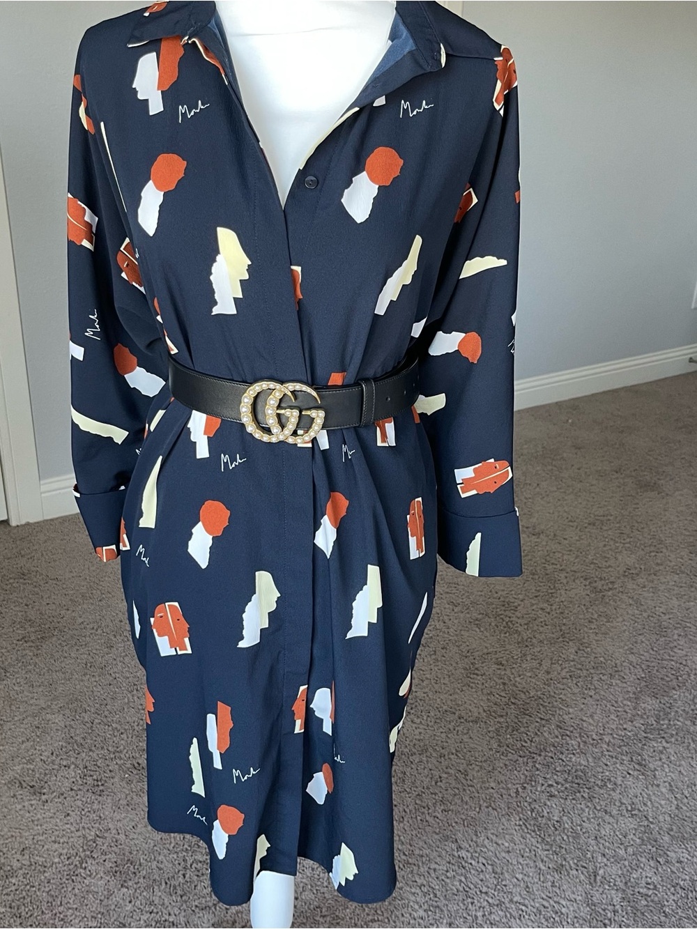 Women’s Navy Abstract Print Shirt Dress